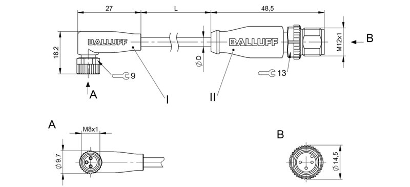Соединительный кабель Balluff BCC M323-M413-3E-300-PX43T2-020