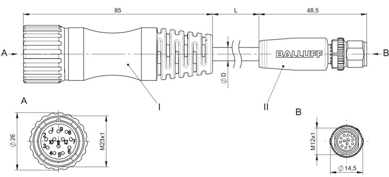 Соединительный кабель Balluff BCC M61C-M41C-3E-675-PX0C25-020