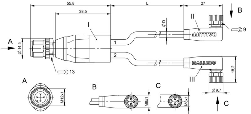 Y-образный распределитель Balluff BCC M414-M323-M323-U2058-010