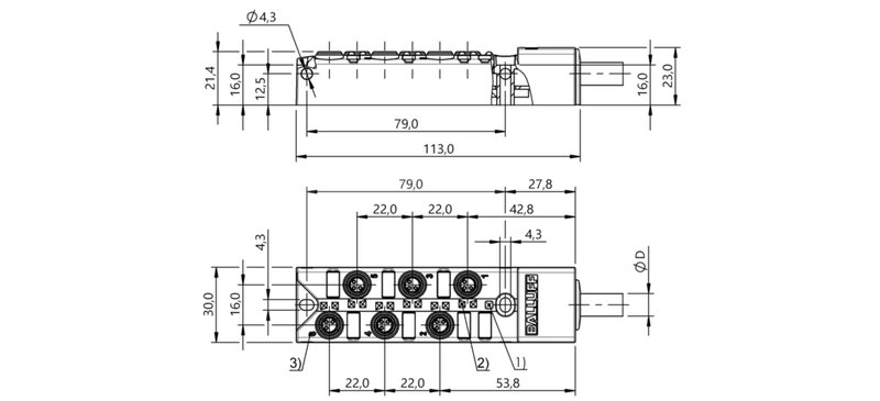 Распределительная коробка Balluff BPI 6M303N-5K-B0-KPX80-150