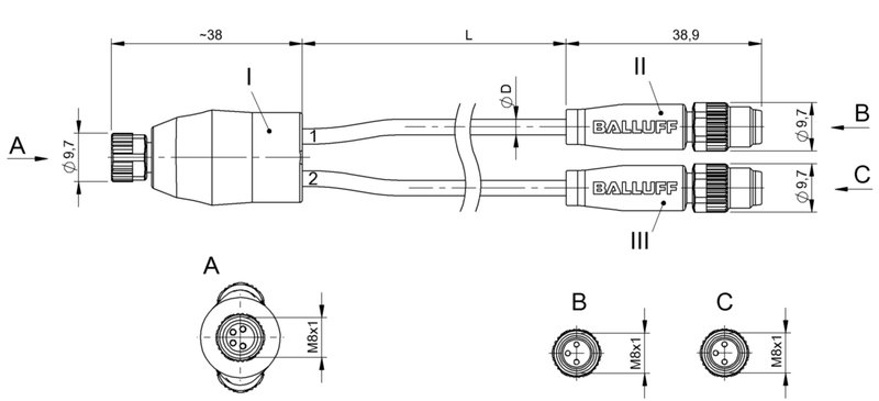 Y-образный распределитель Balluff BCC M314-M313-M313-U2036-0D4