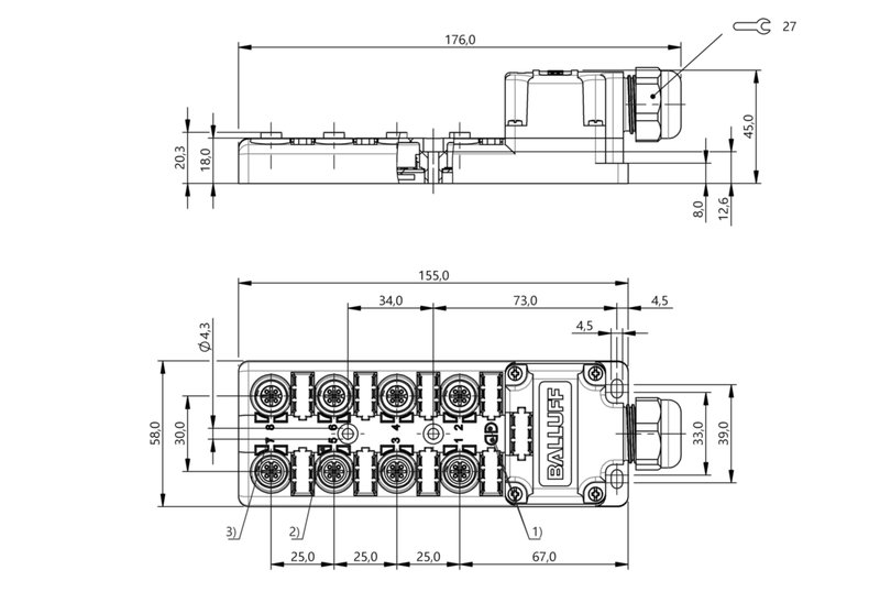 Распределительная коробка Balluff BPI 8M4A4P-2K-00-TPSE