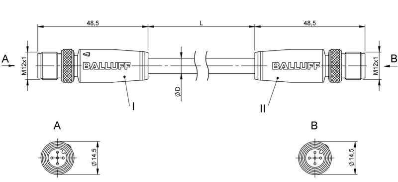 Соединительный кабель Balluff BCC M415-M415-6A-330-PS85N6-002