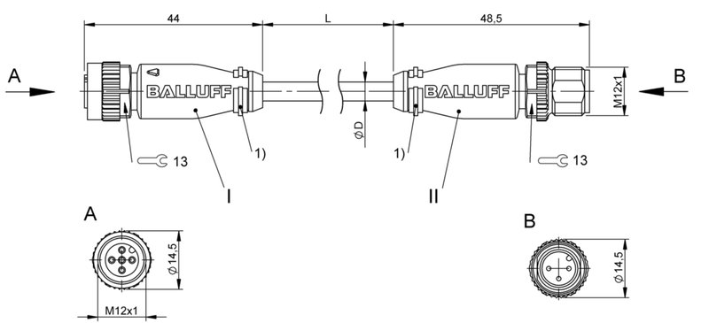 Соединительный кабель Balluff BCC M415-M413-3A-300-PH0334-050