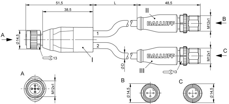 Y-образный распределитель Balluff BCC M415-M413-M413-U2077-006