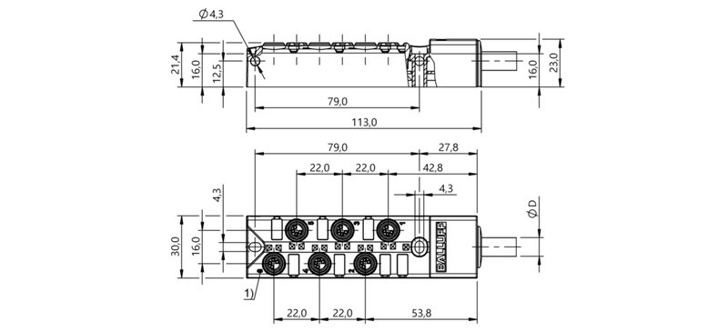 Распределительная коробка Balluff BPI 6M3040-5K-B0-KPXE0-030