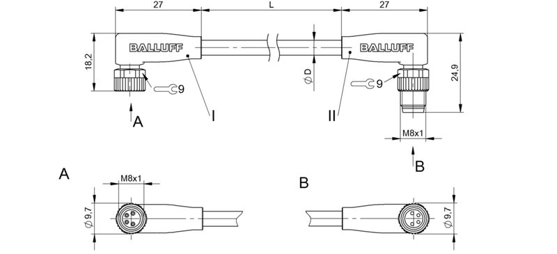 Соединительный кабель Balluff BCC M324-M324-30-304-VX8434-030