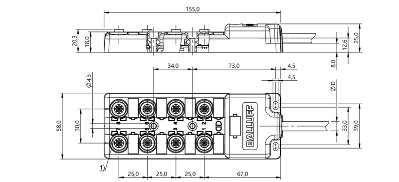 Распределительная коробка Balluff BPI 8M4A50-2K-B0-KPXL0-100