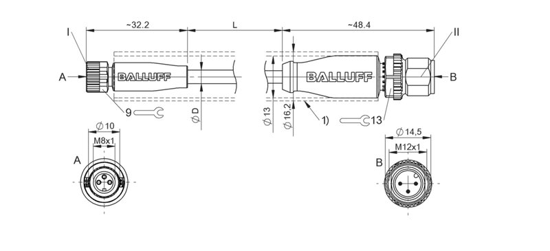 Соединительный кабель Balluff BCC M313-M413-3E-300-EX43T2-020-C008