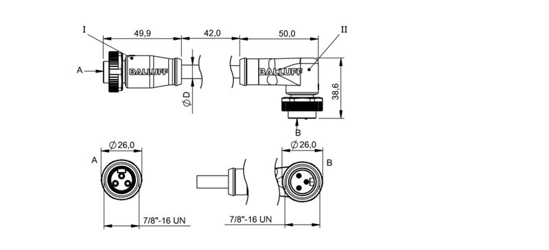 Соединительный кабель Balluff BCC A313-A323-70-345-VX43W6-020