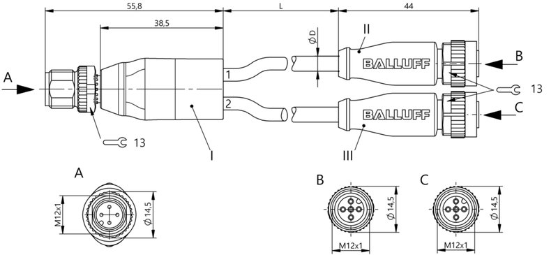 Y-образный распределитель Balluff BCC M414-M415-M415-U2028-006