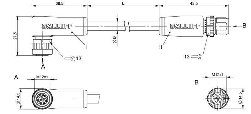 Соединительный кабель Balluff BCC M42C-M41C-3A-325-PX0C25-100