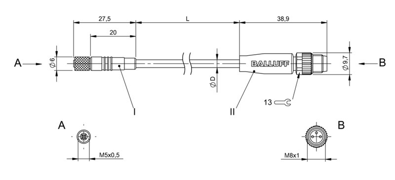 Соединительный кабель Balluff BCC M214-M313-30-300-PX0314-010