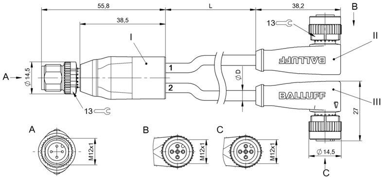 Y-образный распределитель Balluff BCC M414-M425-M425-U2068-060