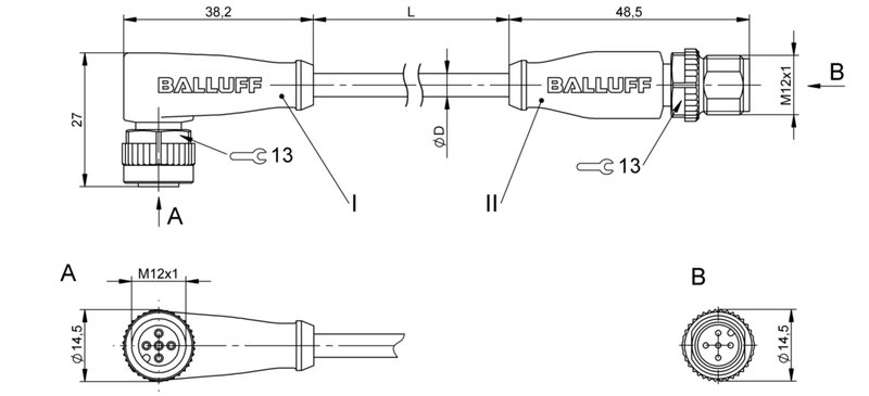 Соединительный кабель Balluff BCC M425-M415-3A-313-PX0534-150
