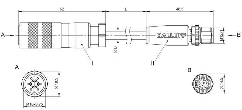 Соединительный кабель Balluff BCC M57E-M41C-3E-694-PX0C25-010