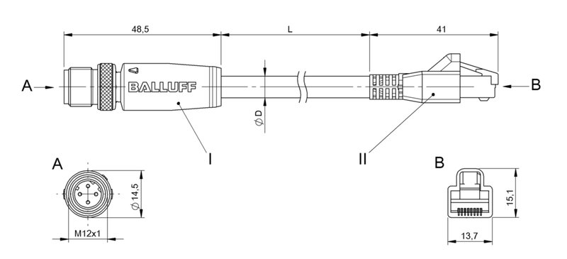 Соединительный кабель Balluff BCC M414-E894-8G-672-ES64N9-003