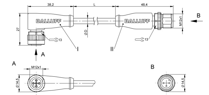 Соединительный кабель Balluff BCC M425-M413-3A-300-EX43T2-015