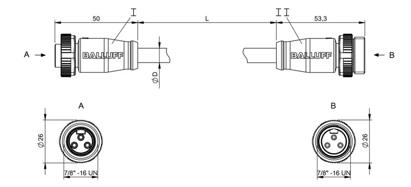 Соединительный кабель Balluff BCC A313-A313-30-365-PX03A5-020