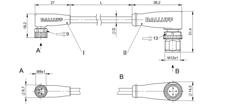 Соединительный кабель Balluff BCC M324-M424-3E-304-PX0434-015