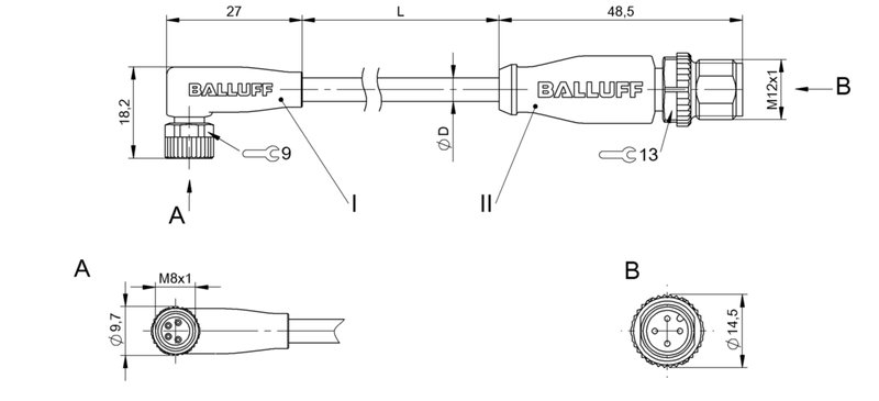 Соединительный кабель Balluff BCC M324-M414-3E-606-VX8434-006