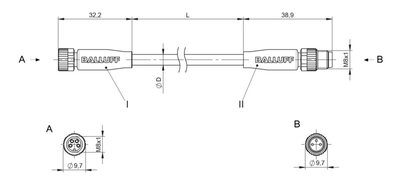 Соединительный кабель Balluff BCC M314-M313-30-300-PX0334-003